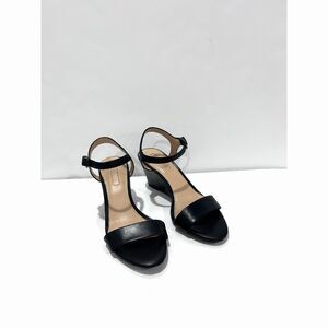 New Sz. 7.5 black leather Antonio Melanie ankle strap open toe wedge heel sandal